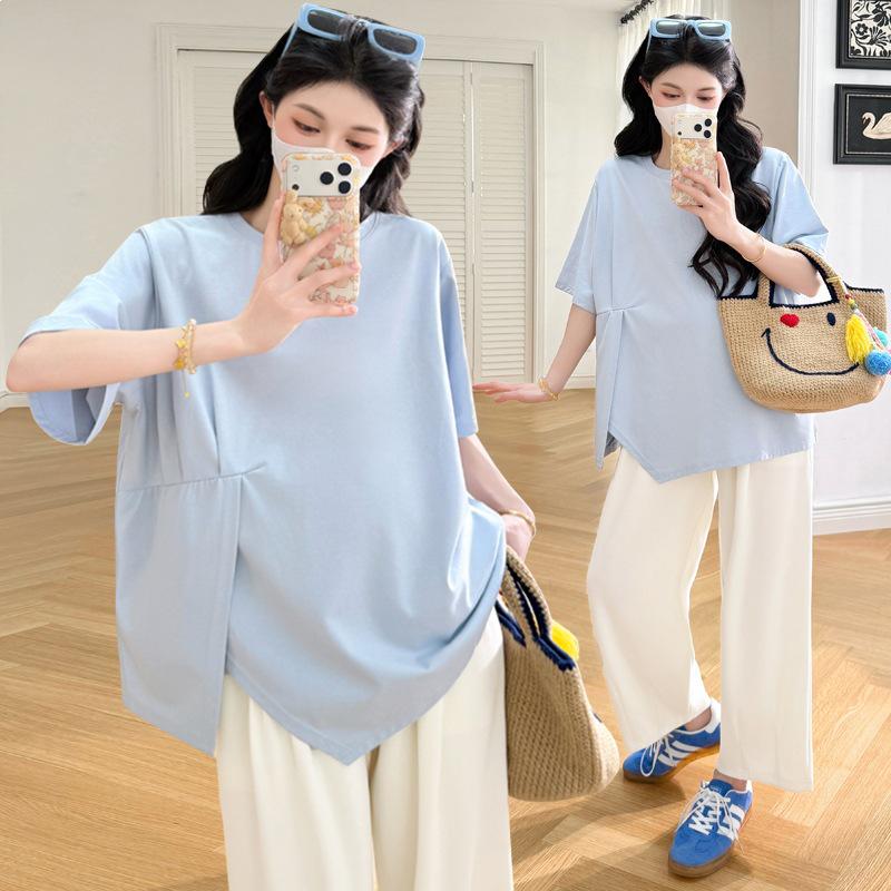 2026 Maternity Plus Size Short Sleeve Drawstring T-shirt for Spring/Summer XL