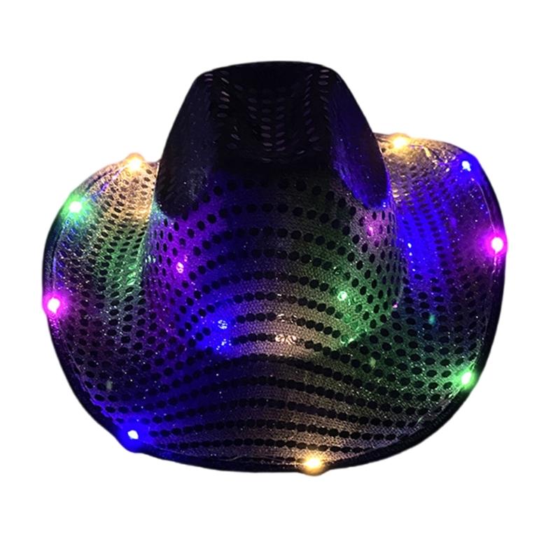Блестящие Светящиеся Ковбойские Шляпы Мерцающие Блестками Шляпа Панама для Вечеринки Хэллоуина