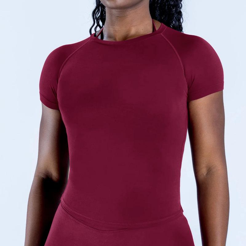 Cross-border seamless quick-drying fitness short-sleeved high-elastic slim-fitting moisture-wicking sports T-shirt top tight yoga short-sleeved