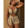 European and American Trendy Solid Color Halter Bikini Set (Three-Piece) - Sexy and Fashionable 2025