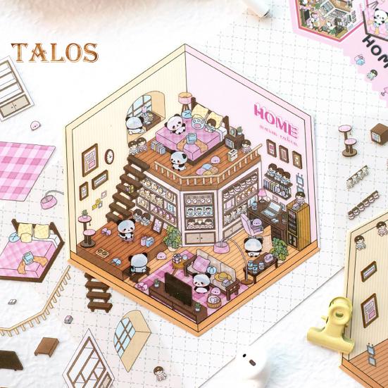 4Pcs DIY Scene Stickers 3D Miniature House Stickers Set Reusable Easy To Use DIY Projects Bookstore Scene Stickers