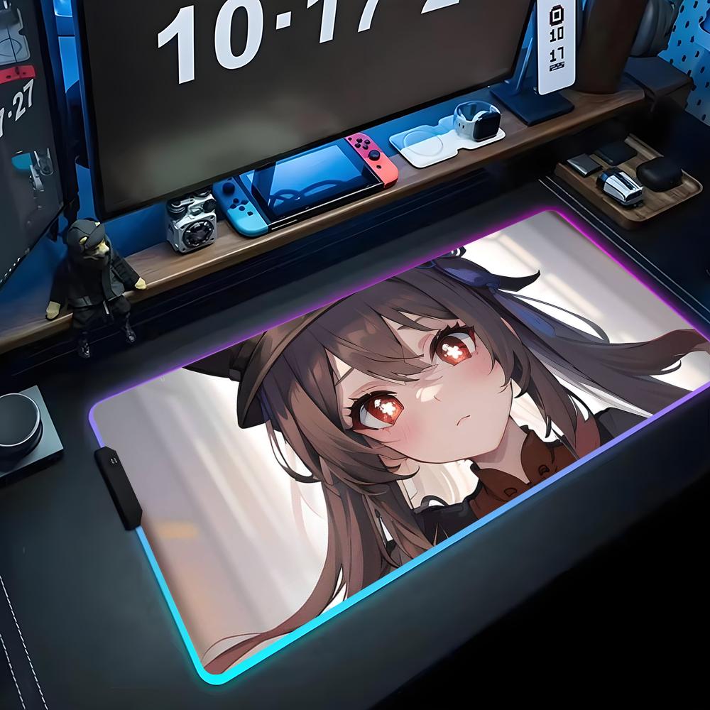 hu tao Mouse Pad RGB Gaming Mousepad Big LED Pad PC Desk Mat Luminous Mouse Pad Large Keyboard Mats Table Rug With Backlit