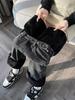 Women's 2023 Winter High-Waist Wide-Leg Jeans: Warm, Thick, Straight-Leg, Slimming Velvet Trousers.