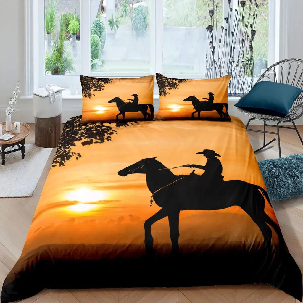 Western Cowboy King Queen Duvet Cover Black Shotgun Bedding Set For Kids Teens Adults Exotic Retro Style 2/3Pcs Soft Quilt Cover