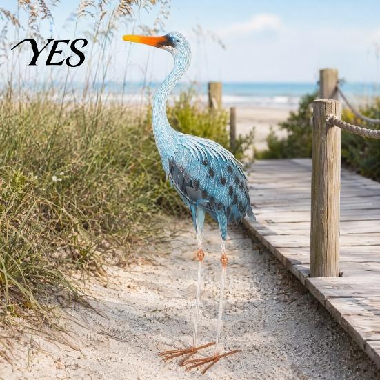 Weatherproof Patio Decoration Blue Heron Garden Statues, Metal Cranes Decor, Sculpture Yard Outdoor Ornament Art, Bird Lawn Ornaments for Backyard