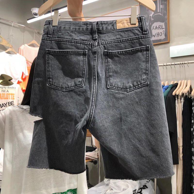 Women's High Waist Ripped Denim Shorts - Slimming Five-Point Style for 2024