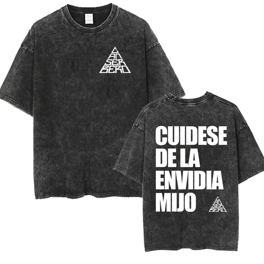 Vintage Washed Canserbero Logo 2025 Merch T Shirts Rap Gothic Style Hip Hop Short Sleeve Tshirt Men Women Casual Oversized Tees
