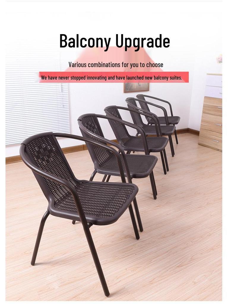 Outdoor Rattan-Style Stackable Patio Chair and Table Set, Wrought Iron Coffee Stool, Ideal for Courtyard or Balcony.