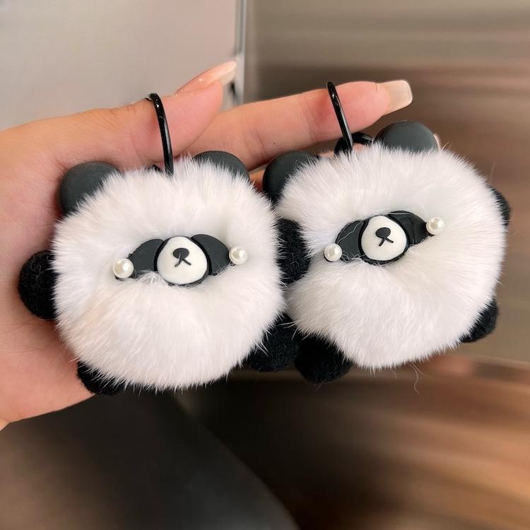 Cute real Rex rabbit hair red panda car keychain pendant ins Internet celebrity hair pom-pom doll book bag pendant