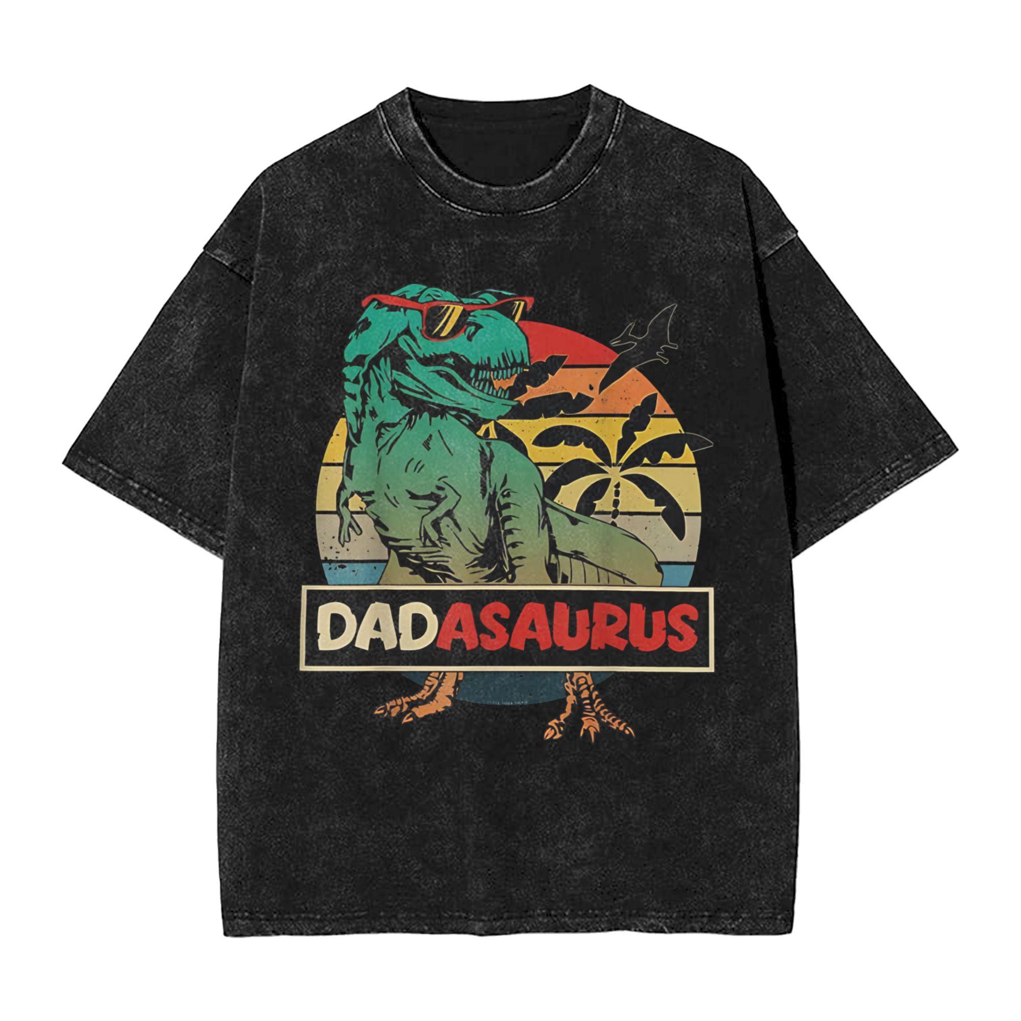 Creative Daddysaurus T Rex Dinosaur Funny Daddysaurus Matching TShirt for Men Round Collar Cotton Washed T Shirt Clothing S