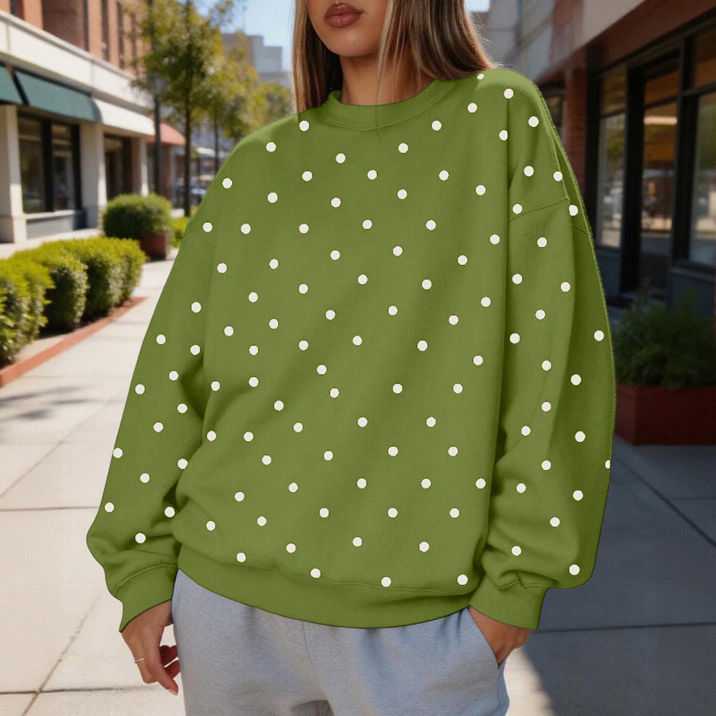 Dames Polkadot Ronde Hals Sweatshirt Lichtgewicht Casual Trendy Pullover Top voor Dagelijks Gebruik