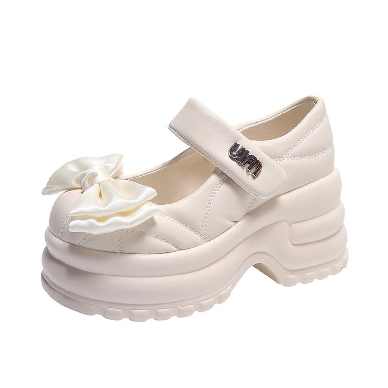 

9 см Весенние толстые кроссовки без застежек на платформе Женские туфли-лодочки с толстой подошвой Butterfiy-knot Patchwork Нескользящая повседневная обувь для ходьбы 2024 34 бежевый