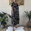 DAFIFY Women's Fashion Summer Spring Leopard Print Short Sleeve O-Neck Loose Waistline Casual Dresses
