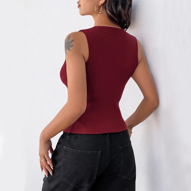 Summer Sexy Slim Sleeveless Vest Hollow T-shirt for Women