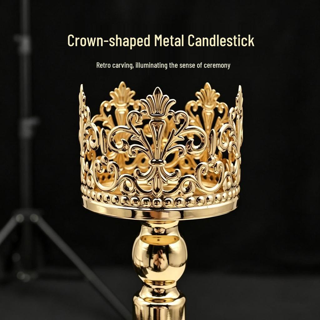 European Retro Hollow Crown Wrought Iron Candlestick Set - Wedding Decoration