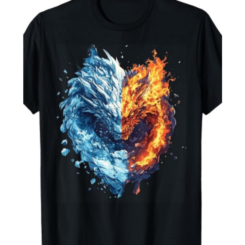 Men's Anime Print T-Shirt - Anime Character Print Crew Neck Short Sleeve Shirt, Machine Washable, Suitable for Anime Apparel and Party Outfits