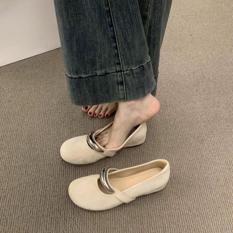 Inner Height Increase Mary Jane Shoes 2025 New Niche Design Metal Round Head Flat Shoes Evening Single Shoes