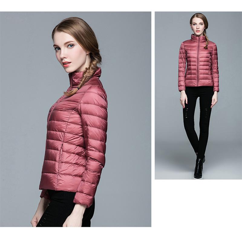 Women's Lightweight Long-Sleeve Water-Resistant Jacket Warm Slim Stand Up Collar Zipper Coat