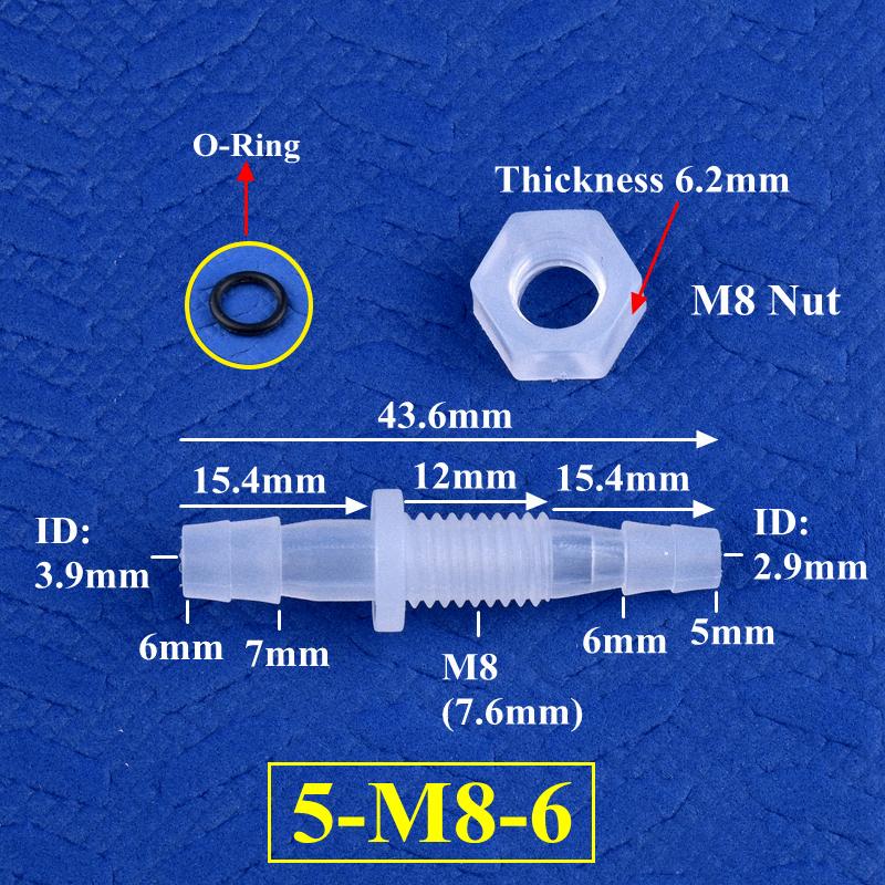M6-M16 To 3-12mm Direct Connectors With Hex Nut  O-Ring Aquarium Tank Air Pump Adapter Garden Irrigation PP Pagoda Hose Joint