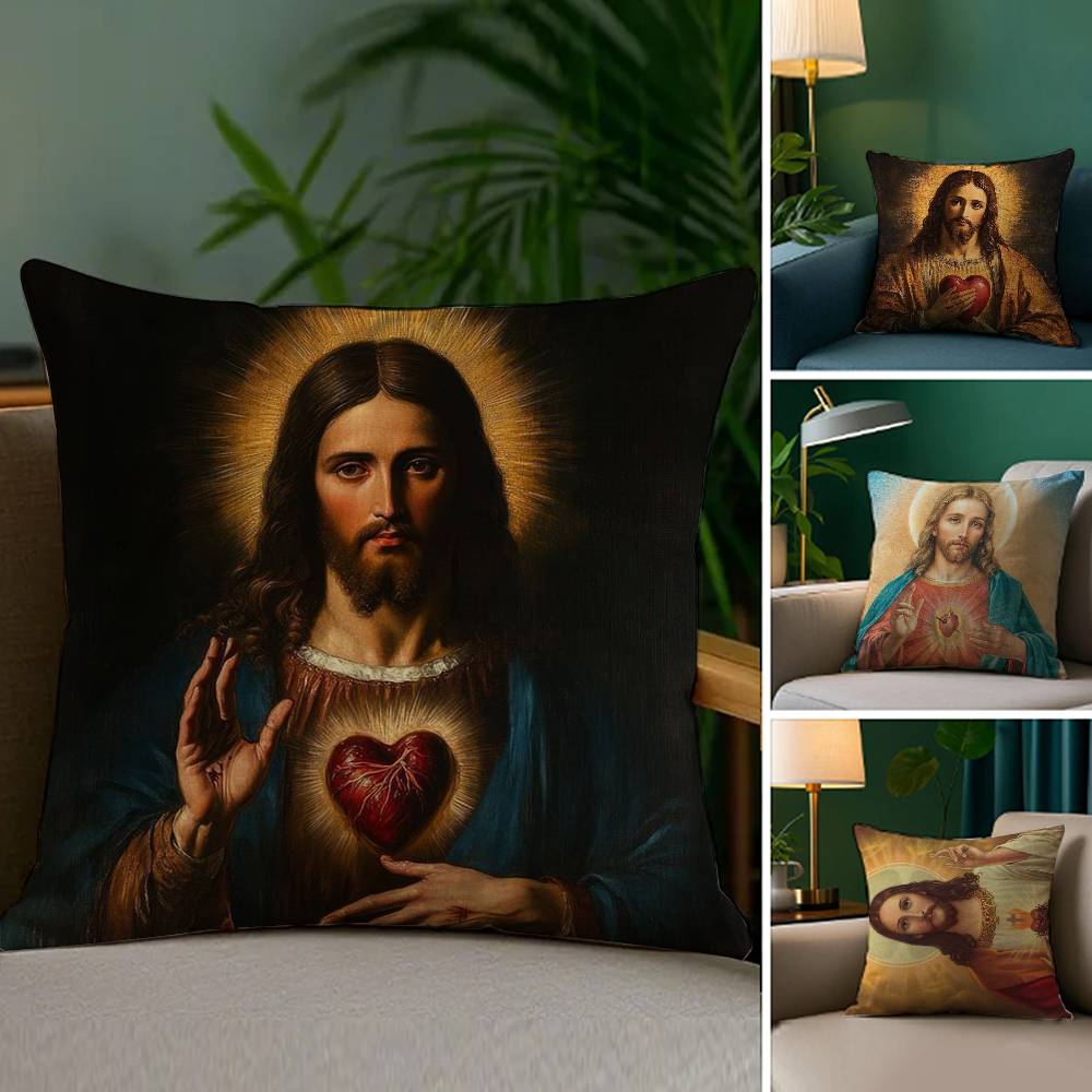 S-Sacred Aesthetic Art Pillow Case Plush Linen Soft Double Sided Printed Design Throw Cushion Decorative Home