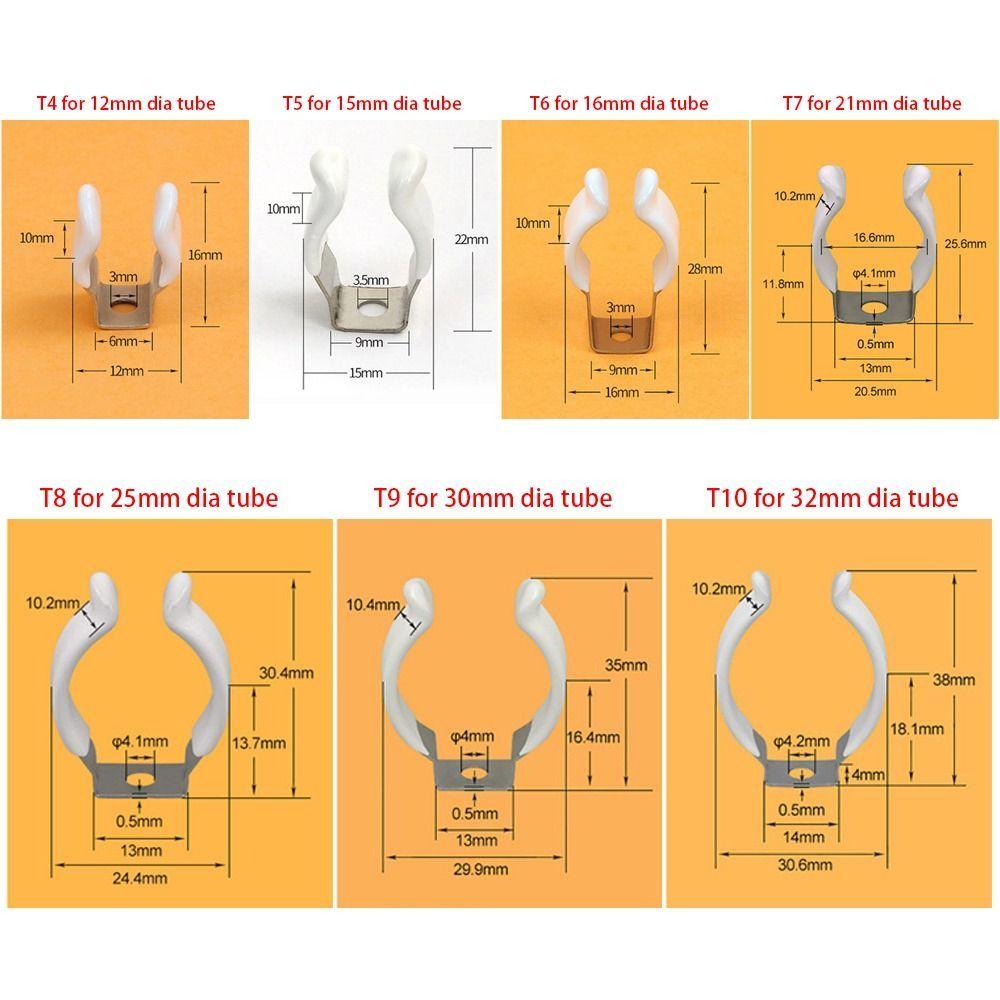 5Pcs Lamp Tube Clip Spring Terry Clip with Rubber Protection Pipes Clamp Fixing Clamp Holders Base Tool Practical Accessories