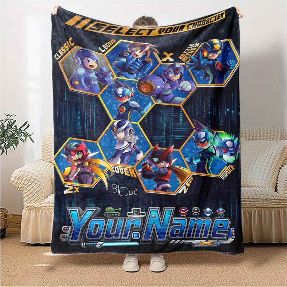Name Custom Mega man Print Flannel Blanket High Quality Warm Comfortable Cover for All Seasons Perfect for Gifts Home Decor