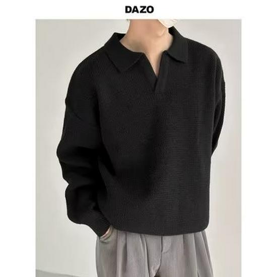 

Мужская модная рубашка-поло в стиле колледжа 2024 года с цветными блоками — вышитый американский ретро-кардиган свободного кроя L чёрный