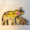 Wooden Elephant Sculpture Carved Mother Baby Elephant Tabletop Decor Creative Home Gift with Natural Wood Craft for Desk