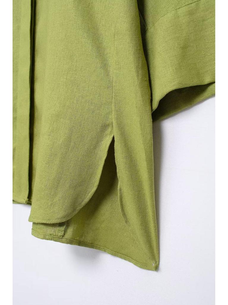 Damski zestaw lniany w stylu europejskim i amerykańskim: koszula z szerokimi rękawami i spodnie z prostymi nogawkami na gumce