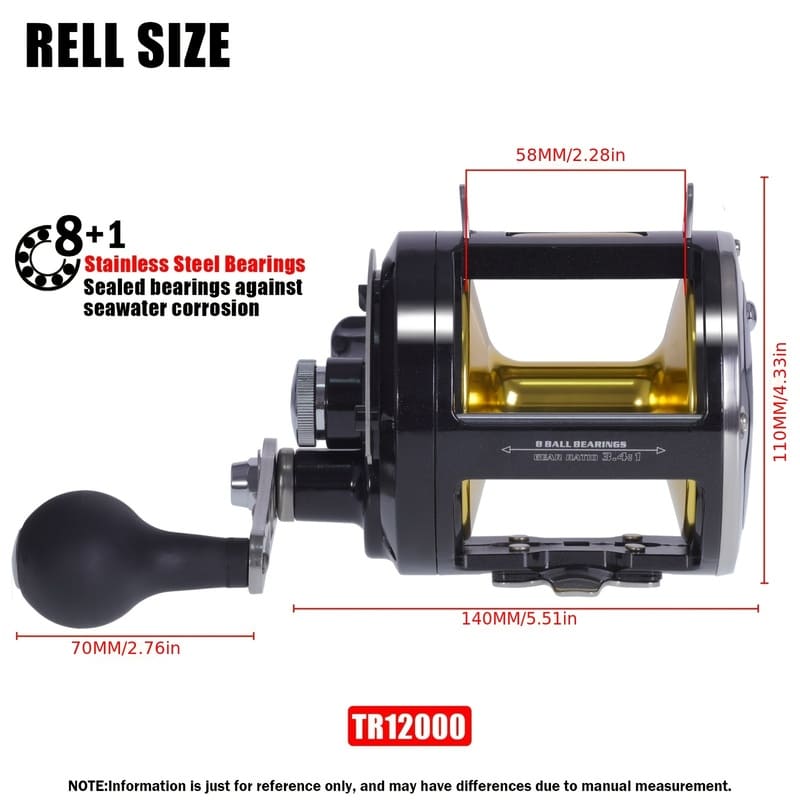 Fishing Reel  Sea Fishing Reel Super Strong Pulling Force  Drum-type Horizontal Trolling High Efficiency Transmission Suitable for Multiple Waters