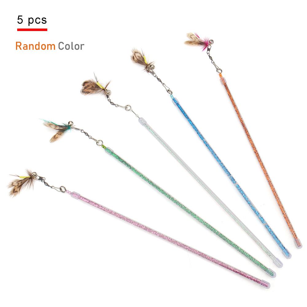 

10pcs/5pcs Wholesale Cat Teaser Bug Funny Cat Stick Toy Feather Rod Pet Toy