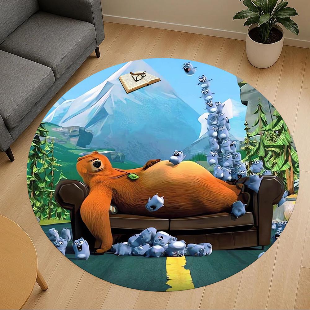 1pc Bear Squirrel Round Chair mat Area Rug - Non-Slip, Floor Mat for Office, Bedroom, home decor Christmas Gift p0811280
