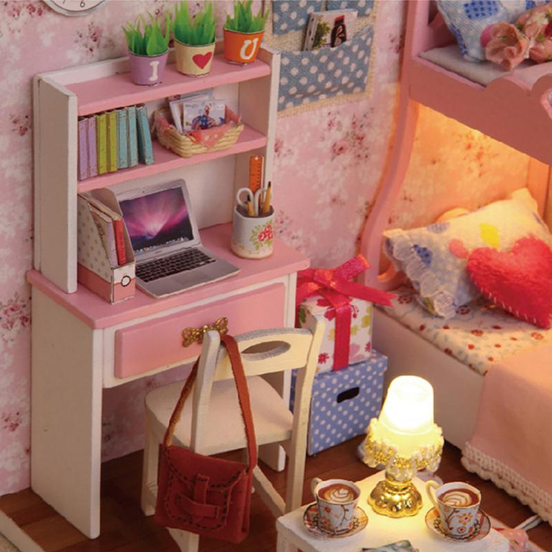 Wooden Mini Miniature Doll House DIY Small House Kit Production Room Princess Toys Home Bedroom Decoration with Furniture Gifts