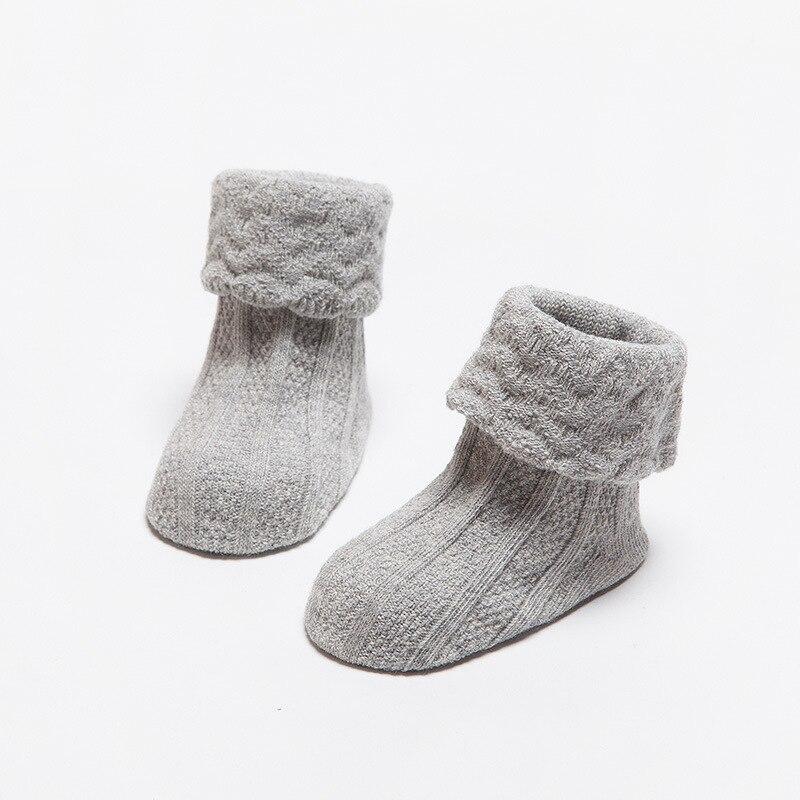 

Зимние детские носки, однотонные нескользящие резиновые милые носки для маленьких девочек и мальчиков, хлопковые кружевные носки с двойной иглой для новорожденных, детская одежда серый