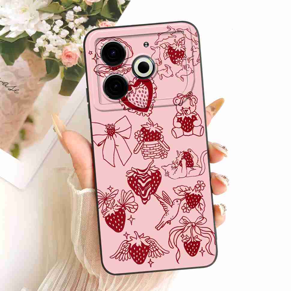 For Tecno Pova 6 Neo Case Pink Cherry Cartoon Silicone Phone Casing Tecno Pova6 Neo 6Neo LI6 Case Protection Back Cover