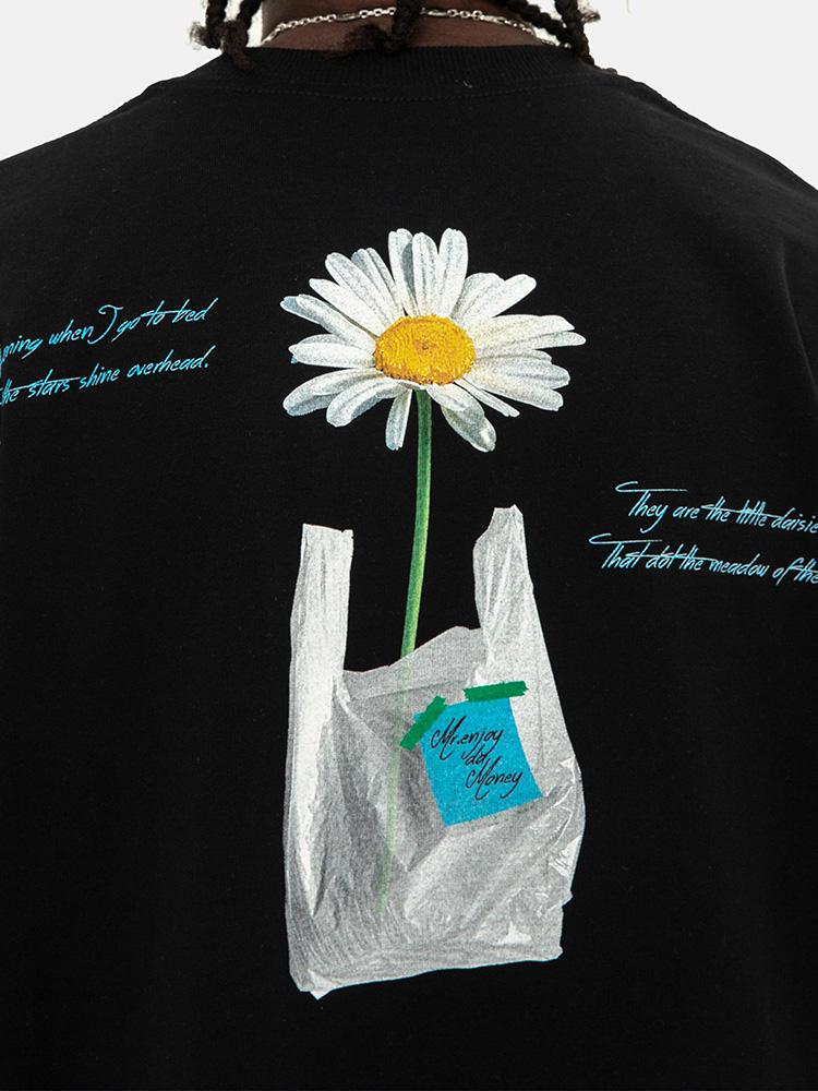 Grafické tričko Little Daisy Unisex Trendy Pár Bavlna Potisk Trend Hip Hop Volné Krátký Rukáv Unisex Oblečení Oversized Tričko