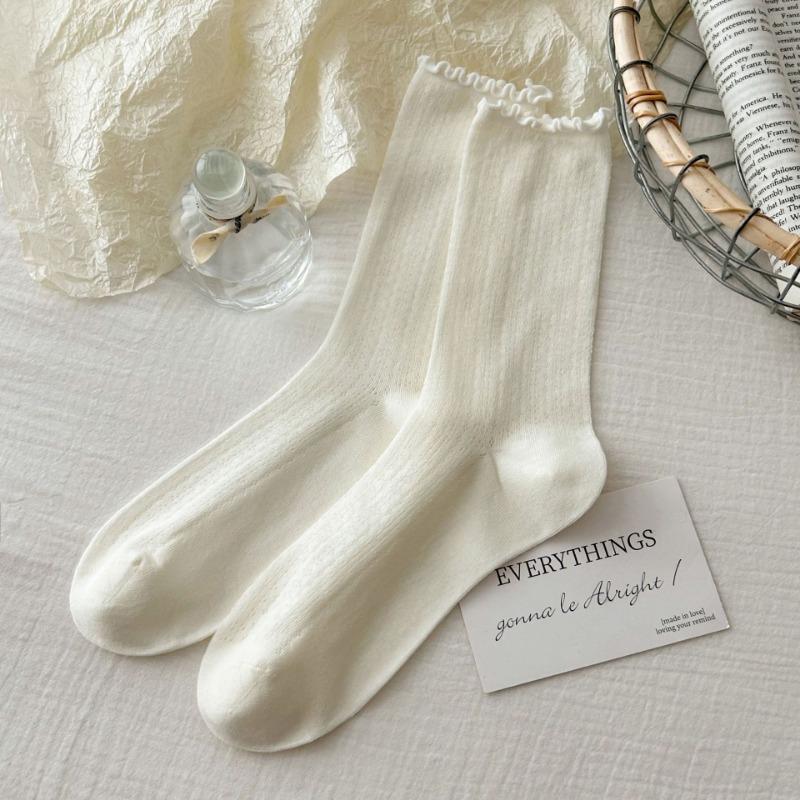 Boneless Socks for Women, Summer Thin Mesh Breathable Pile Socks, Black Fungus Edge Mid-calf Socks, Loose Lace Postpartum Socks for Women