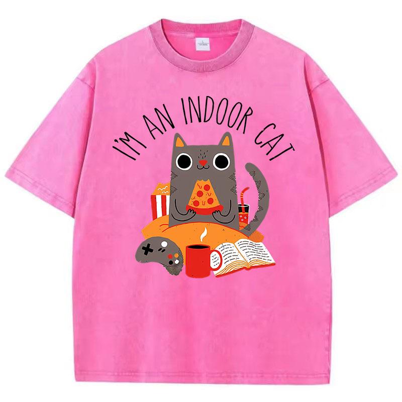 Lustiges Ich Bin Eine Hauskatze Buch T-Shirt Vintage Gewaschenes Baumwoll-T-Shirt Grafik-T-Shirt Lässige Streetwear für den Frühling