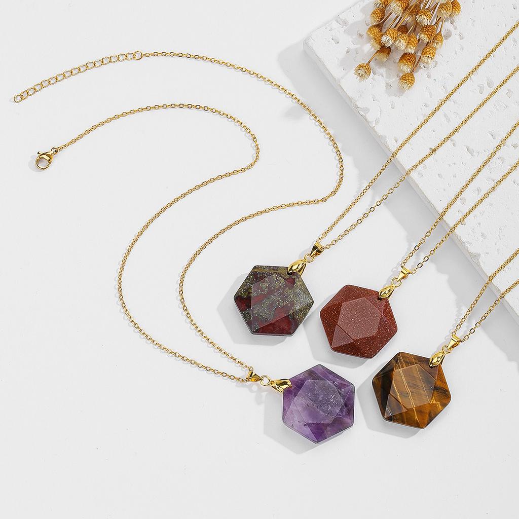 Natural crystal pendant, amethyst hexagram, David's star, necklace, Bohemian jewelry