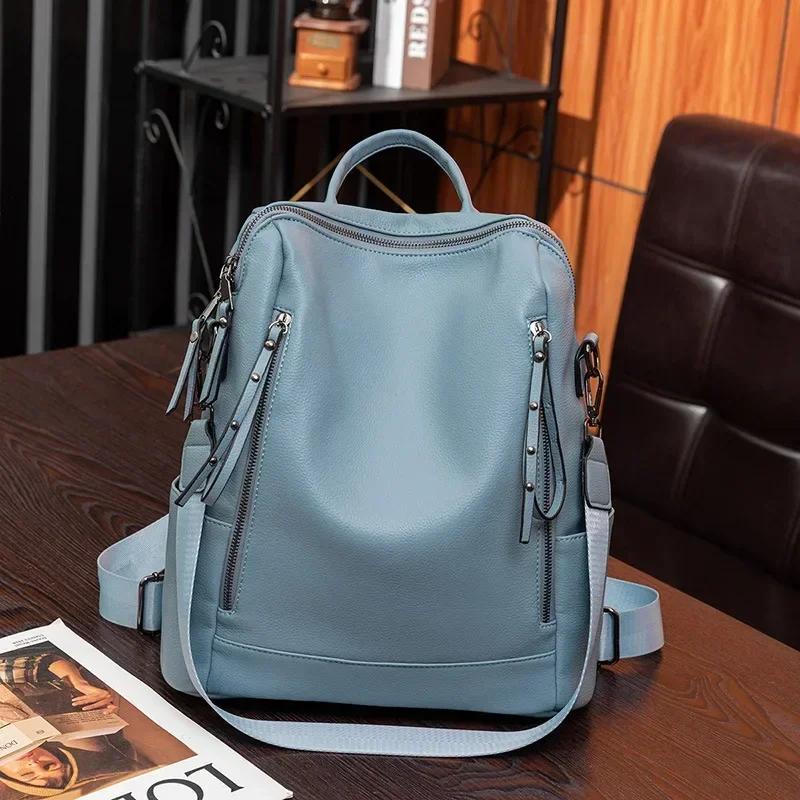 Genuine Leather Brand Backpack for Women 2025 New Fashion Travel Bagpack High Quality School Bags Casual Ladies Shoulder Bag Sac