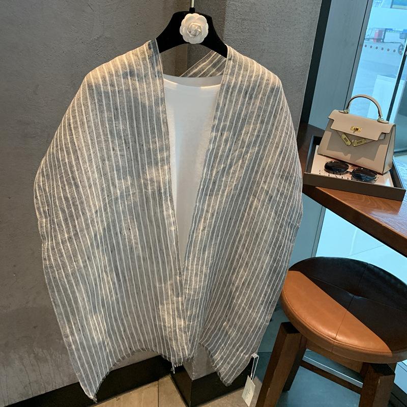 Striped Outer Shawl Linen Thin Long Scarf Comfortable Stacking Decoration Fashion Versatile Silk Scarf Shawl