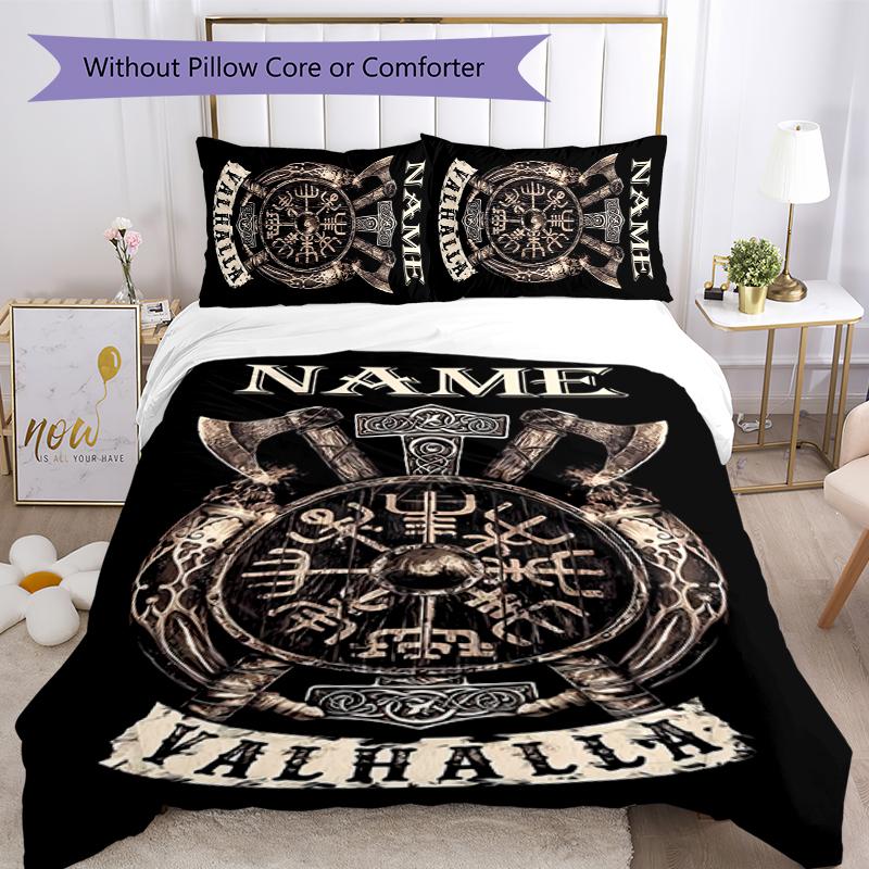 3pcs Custom Name Viking Sign Bedding Set Duvet Cover Closure Includes 1 Duvet Cover & 2 Pillowcases for All Seasons Bedroom Decor