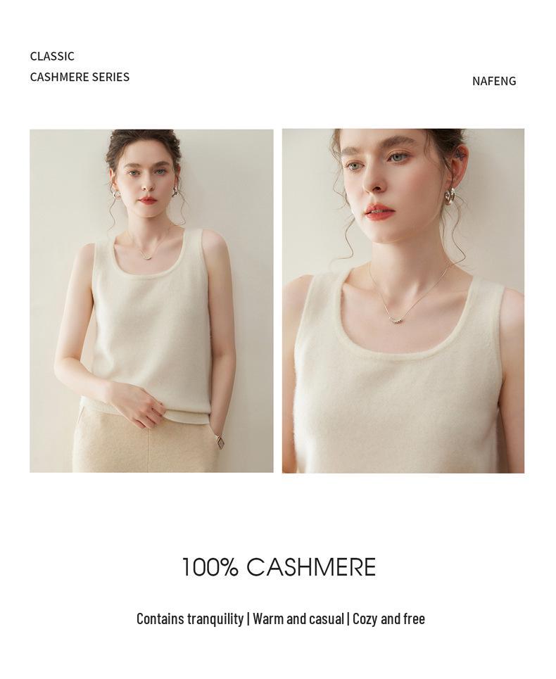 Little Goat 100% Pure Cashmere Women's Knit Vest - Baby Cashmere Warm Camisole, 12 Gauge, Plain Crew Neck