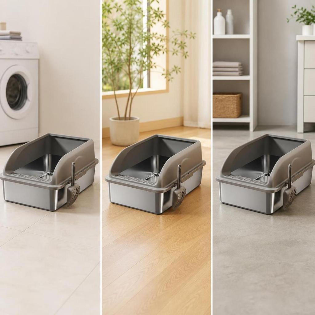 High-Sided Cat Litter Box Odor-Resistant Stainless Steel for Cats
