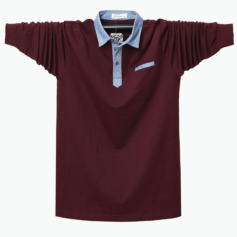 

Новая осенняя мужская рубашка-поло с длинным рукавом, мужская свободная повседневная футболка с лацканами, большие размеры L вино красного