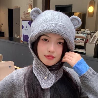 Ženy podzimní zimní teplé zahušťovací chrániče uší Čepice studené venkovní pletené bombardérské klobouky sladké roztomilé malé medvídky lei feng klobouk