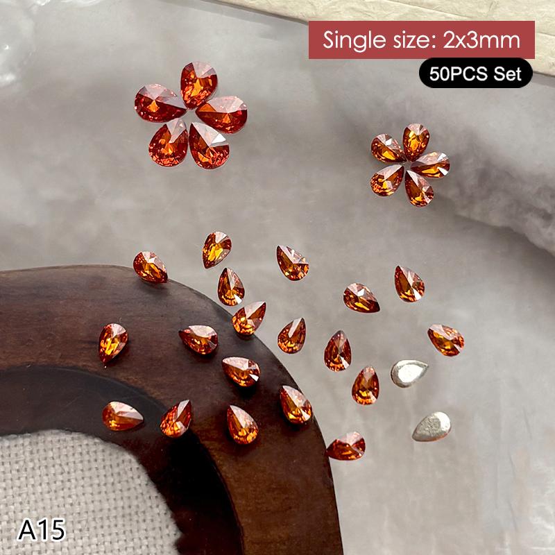 50 Stück Mehrfarbige Mini-Wassertropfen Zirkon Nail Art Strasssteine 3D Flachboden Kristallsteine Maniküre Dekoration