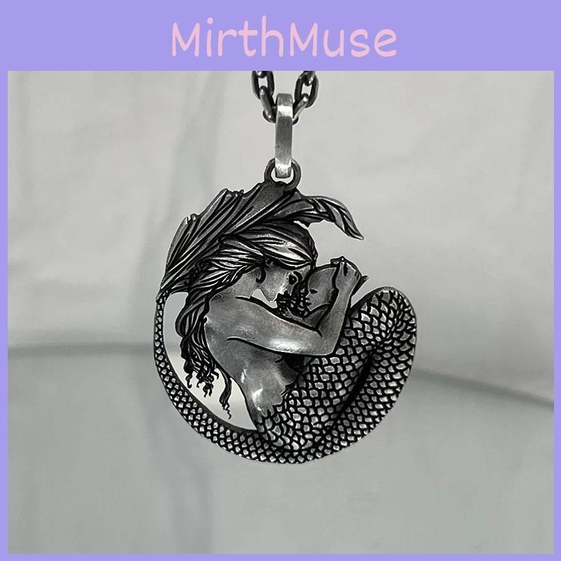 Fashionable Mermaid Pendant Necklace Geometric Pattern Men Decoration Women