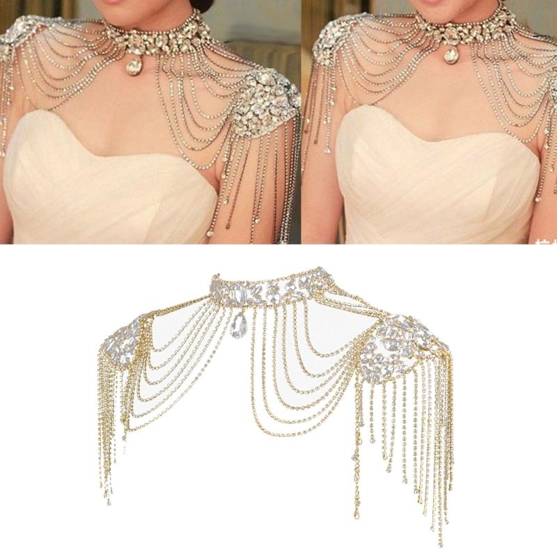 Crystal Tassels Shoulder Body Chain Alloy Fashion Accessory Bridal and Bikini Back Jewelry Wedding Accessory for Bride