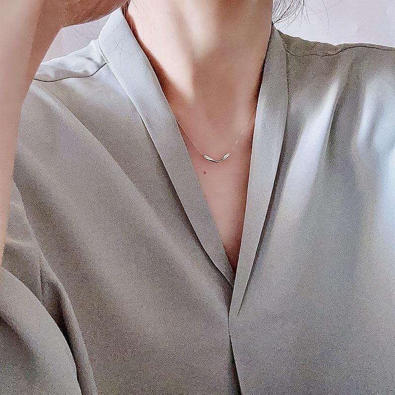 14K Gold-Plated S925 Sterling Silver V-Shape Foldable Clavicle Necklace - Geometric Design, Japanese Light Luxury